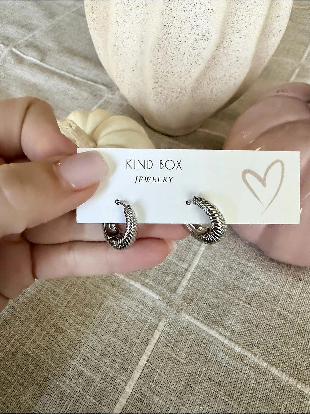 Kind Box Textured Hoop Earrings in Silver NWT